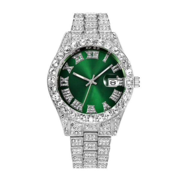 Hot Men's Steel Belt Hip Hop Roman Scale Diamond Quartz Watch - Image 2