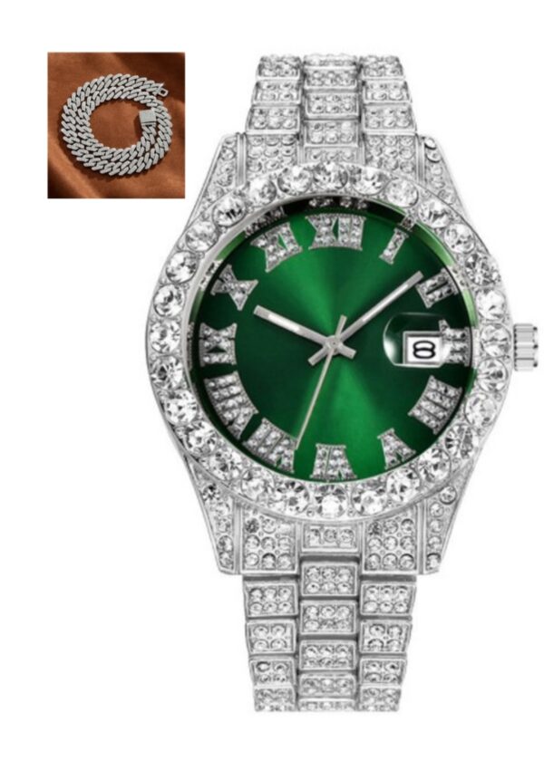 Hot Men's Steel Belt Hip Hop Roman Scale Diamond Quartz Watch - Image 4
