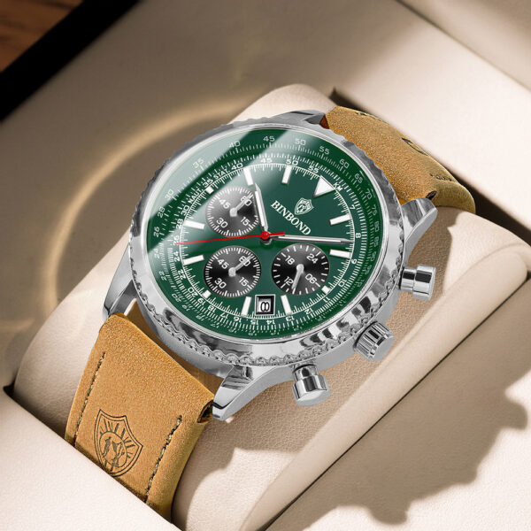 Men's Multi-functional Ultra-thin Business Style Leather Belt Waterproof Luminous Calendar Watch - Image 3
