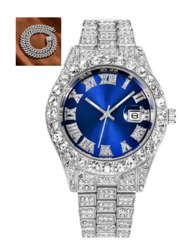 Hot Men's Steel Belt Hip Hop Roman Scale Diamond Quartz Watch - Image 6