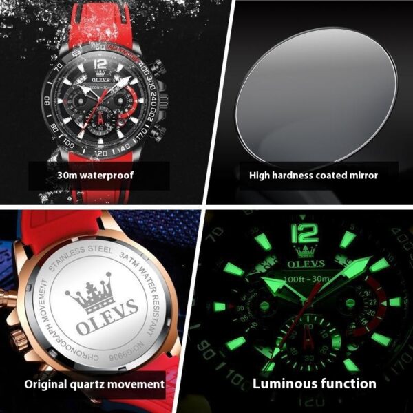 Silicone Band Multi-function Luminous Quartz Watch Men's Watch Men's Watch - Image 4