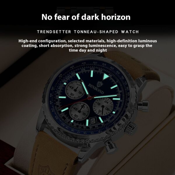 Men's Multi-functional Ultra-thin Business Style Leather Belt Waterproof Luminous Calendar Watch - Image 2