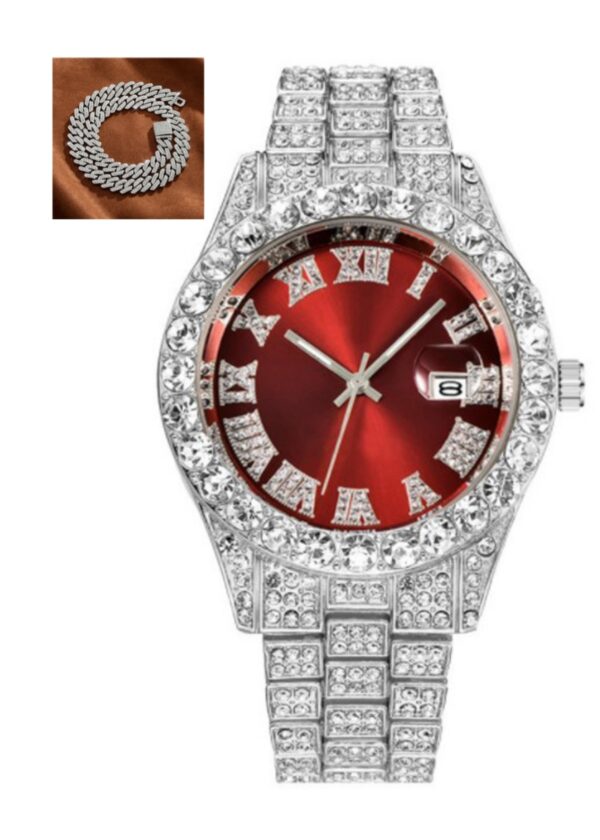 Hot Men's Steel Belt Hip Hop Roman Scale Diamond Quartz Watch - Image 5