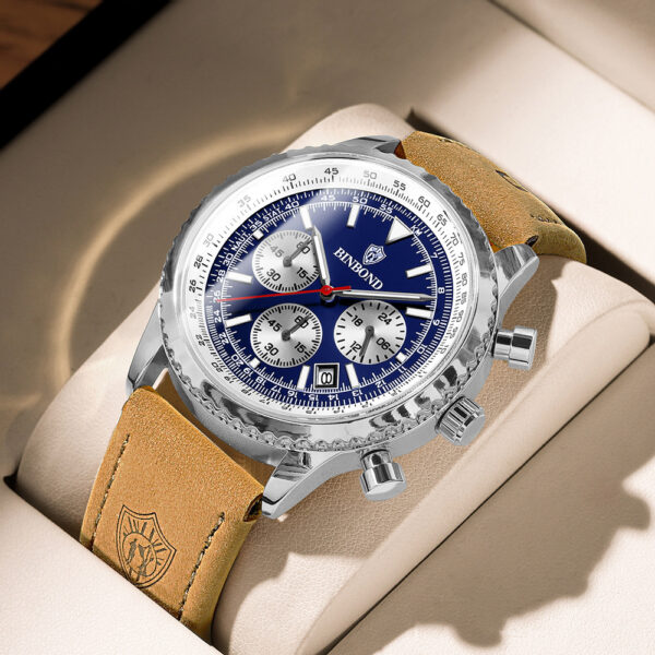 Men's Multi-functional Ultra-thin Business Style Leather Belt Waterproof Luminous Calendar Watch - Image 5