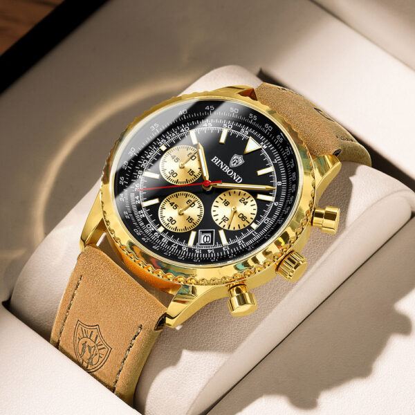 Men's Multi-functional Ultra-thin Business Style Leather Belt Waterproof Luminous Calendar Watch - Image 4