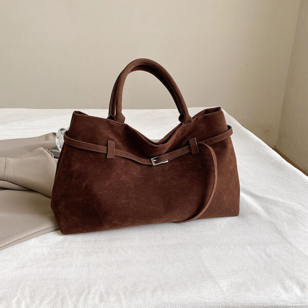 2025 Hot Sale Decorative Design Solid Faux Suede Handbag Large Capacity Casual Tote Bags For Women Tote Design Portable Shoulder Bag - Image 9