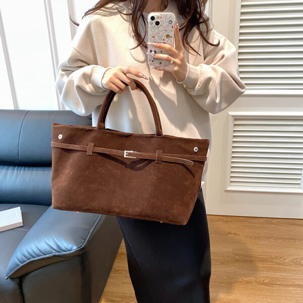 2025 Hot Sale Decorative Design Solid Faux Suede Handbag Large Capacity Casual Tote Bags For Women Tote Design Portable Shoulder Bag - Image 3