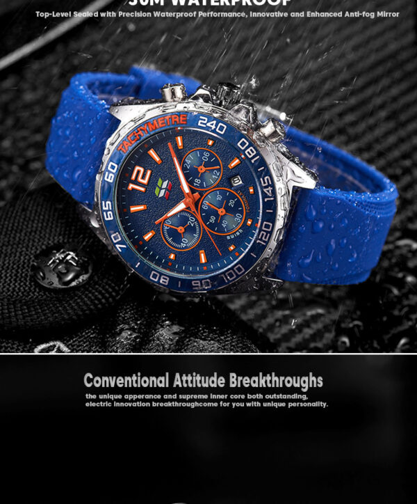 Rubber Strap Quartz Watch Fashion Clock Six-pin Timing Sport Watch - Image 3