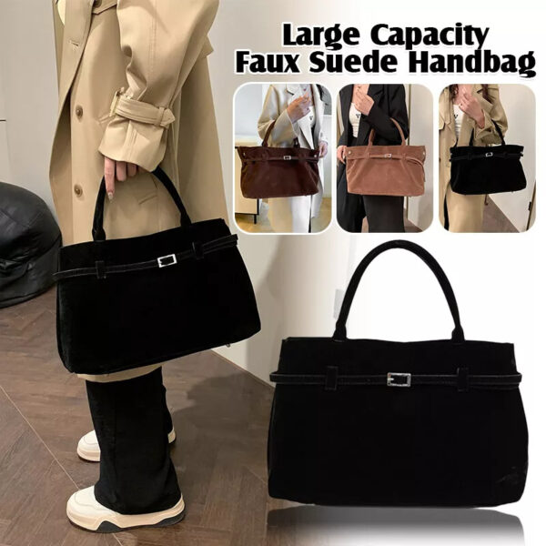 2025 Hot Sale Decorative Design Solid Faux Suede Handbag Large Capacity Casual Tote Bags For Women Tote Design Portable Shoulder Bag - Image 8