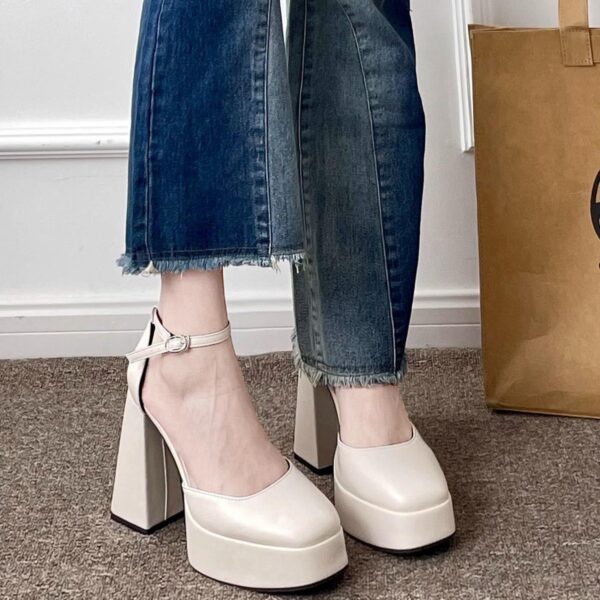 Super High Heel Platform Thick Heel Fairy White Mary Jane Shoes 12cm - Image 8